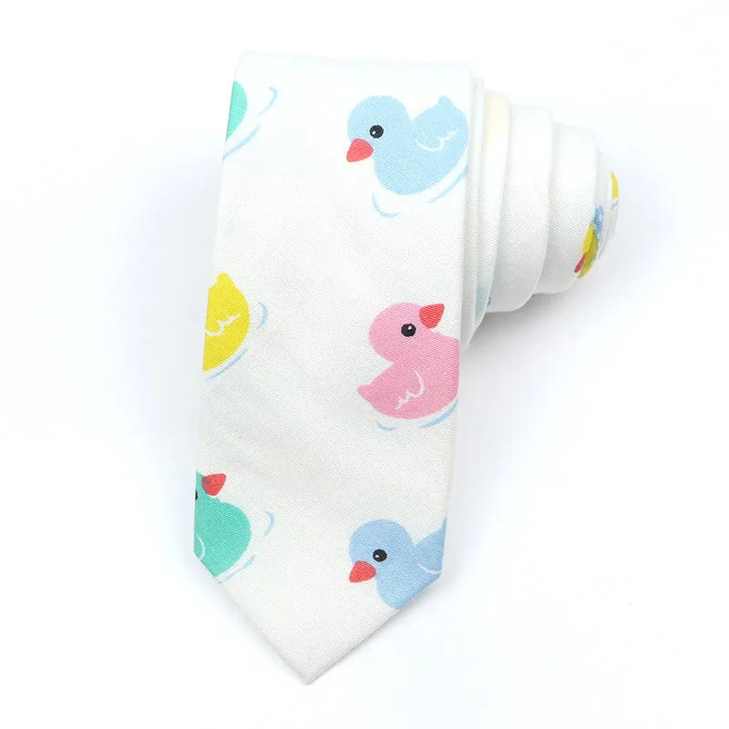 Narrow cotton bow tie with Korean-style cartoon patterns in multiple colour options