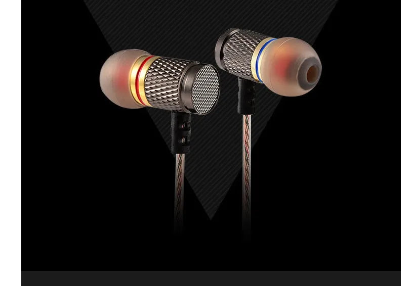 Wired in-ear headphones with metal subwoofer, 3.5mm L-bend plug, and 1.2 metre silicone cable