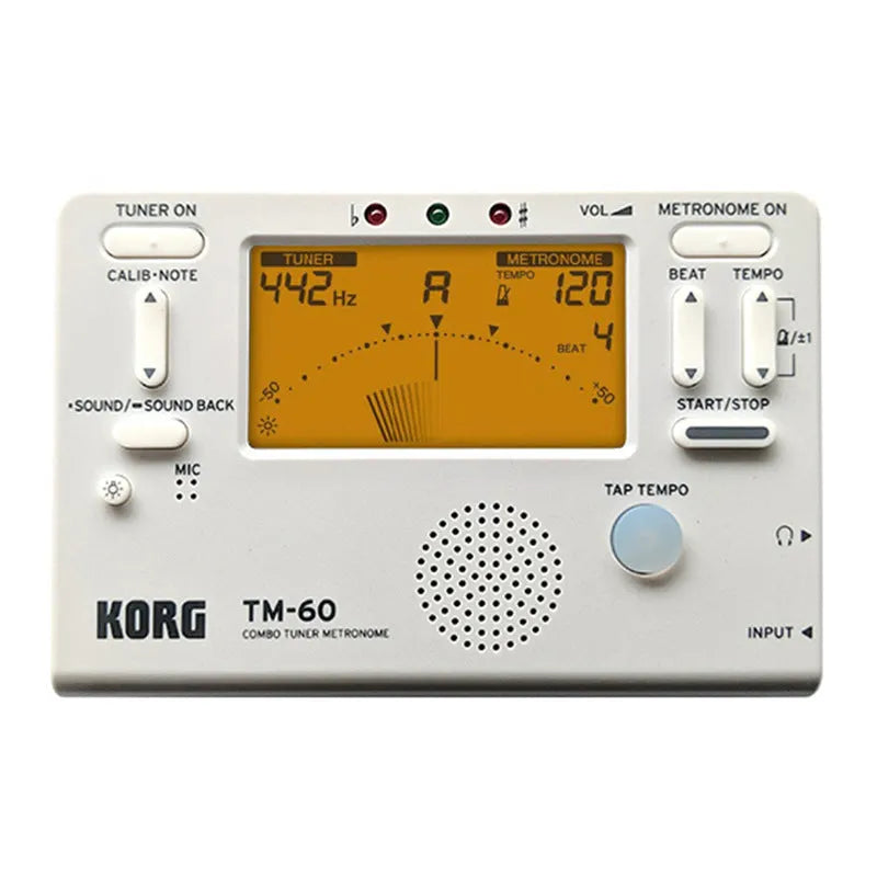 TM-60 black and white digital metronome with plastic shell and power cord for tempo control