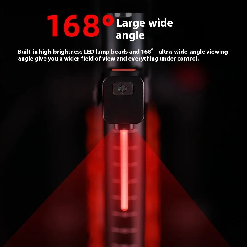Bicycle tail light with flowing water effect mounted on bike seat tube for night riding safety