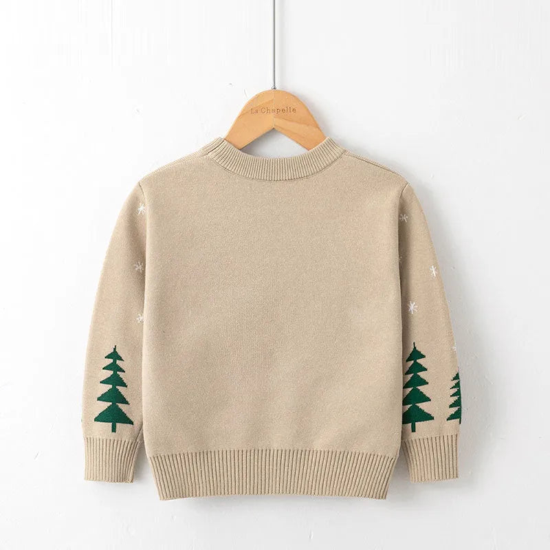 Viscose cotton knitted Christmas sweater for children, unisex, long sleeve round neck, available in red and navy blue