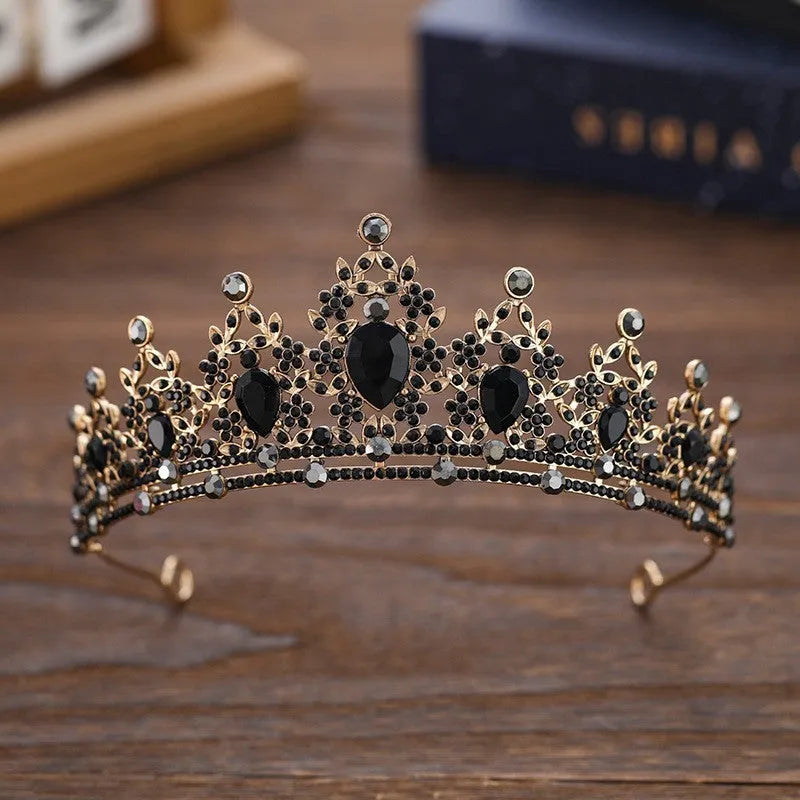 Gold alloy crown-shaped wedding hair headdress with electroplated finish on neutral background