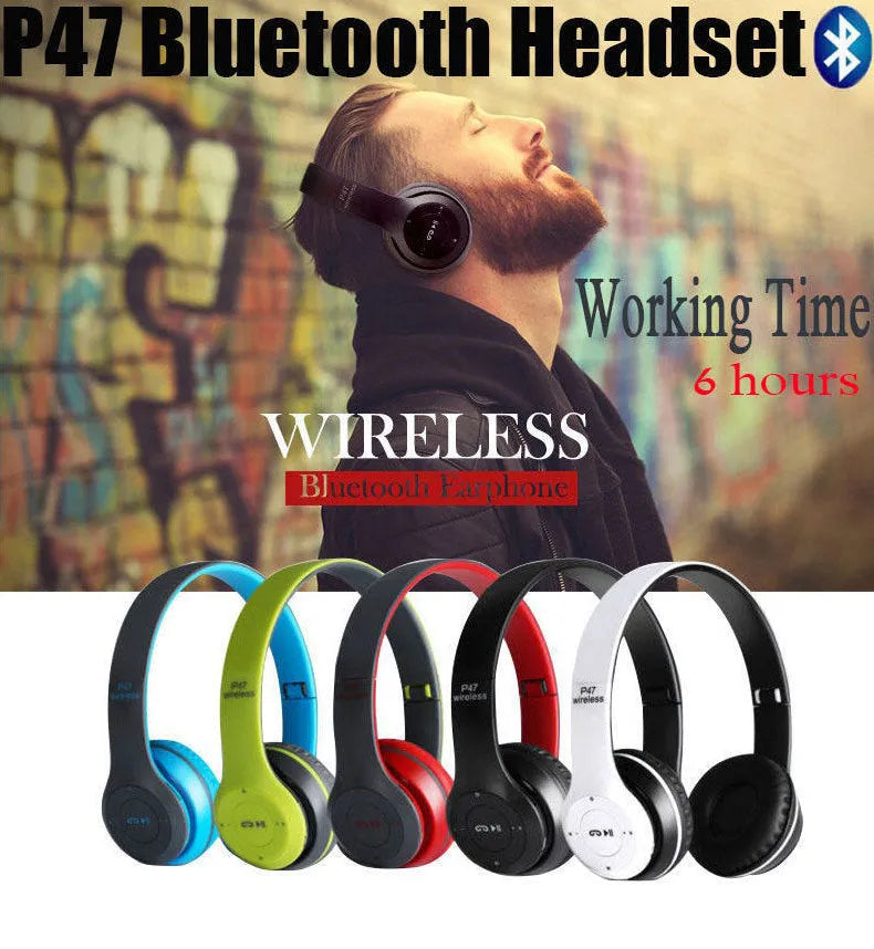 P47 wireless gaming headset in black with Bluetooth connectivity, over-ear design