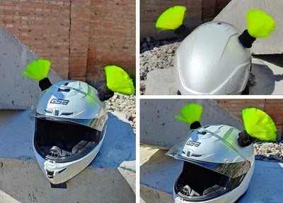 Pair of synthetic braid decorations and adhesive tube for customising motorcycle or ski helmets.