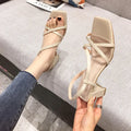 Women's thick heel sandals with block heel, slip-on design, in apricot colour