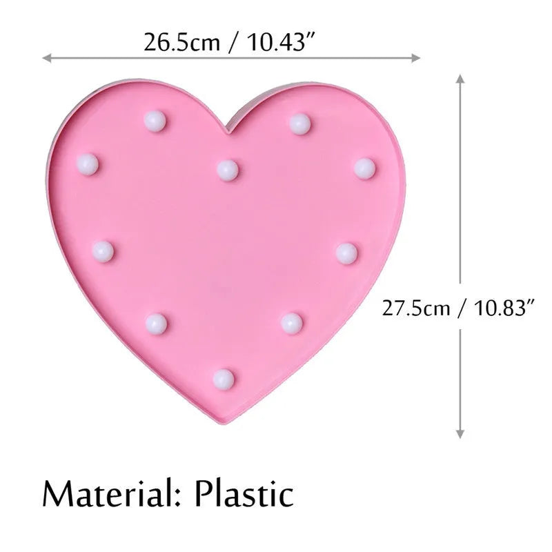 3D love heart marquee letter lamp in pink or red, 26.5cm x 4.0cm x 27.5cm, warm white LEDs, indoor wall or freestanding decoration