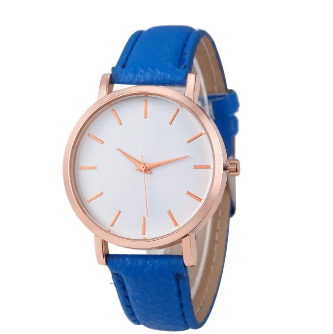 Children's quartz watch with round dial, world time feature, black imitation leather strap, and metal pin buckle on a white background