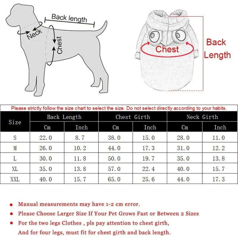 Green frog pattern pet hoodie for small dogs and cats with hood, showing chest girth measurement points