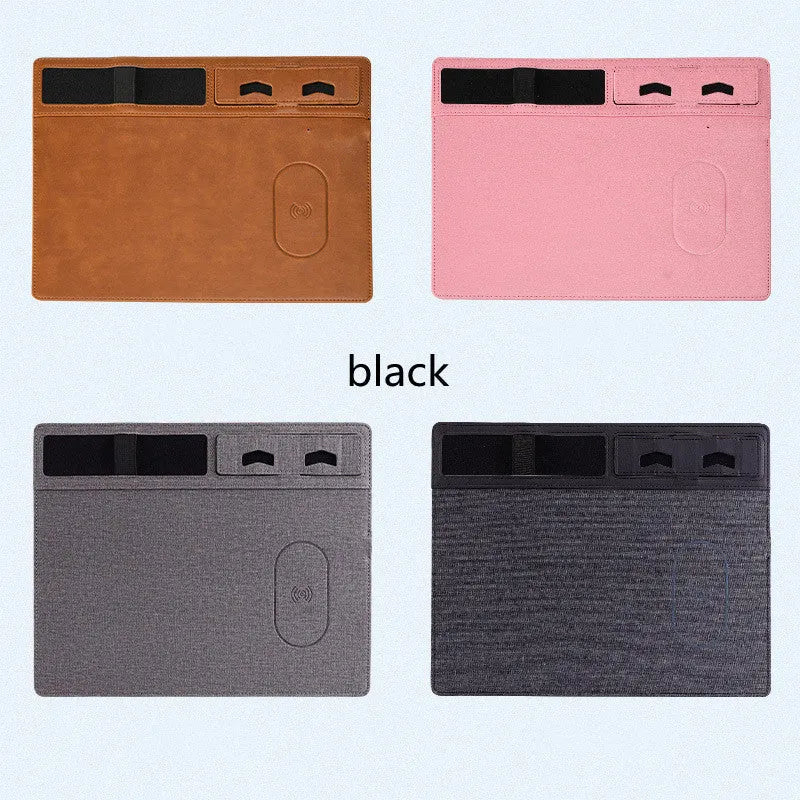 Wireless charging mouse pad with phone holder in PU leather, 320x260mm size
