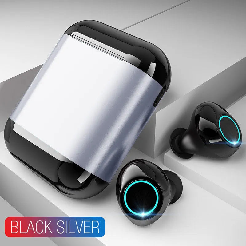 Bluetooth TWS wireless earplugs in black, gold or light grey colours with true wireless stereo design