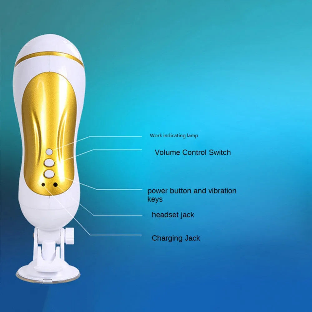 White Hieha electric masturbator with hands-free voice function and USB rechargeable power