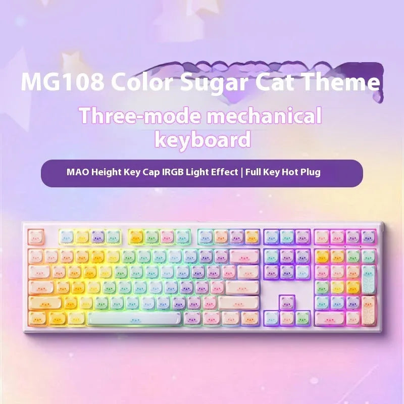 Coloured sugar cat themed mechanical keyboard with Bluetooth connectivity and MG108B piano shaft switches