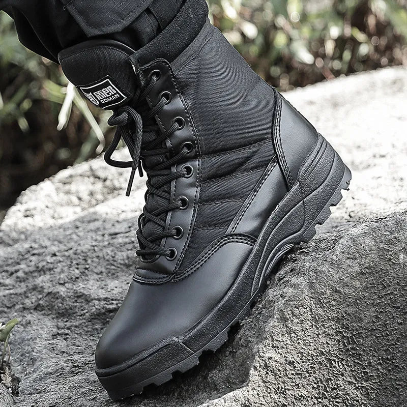 Microfiber leather desert combat boots and hiking shoes in black or sand, sizes 36 to 45