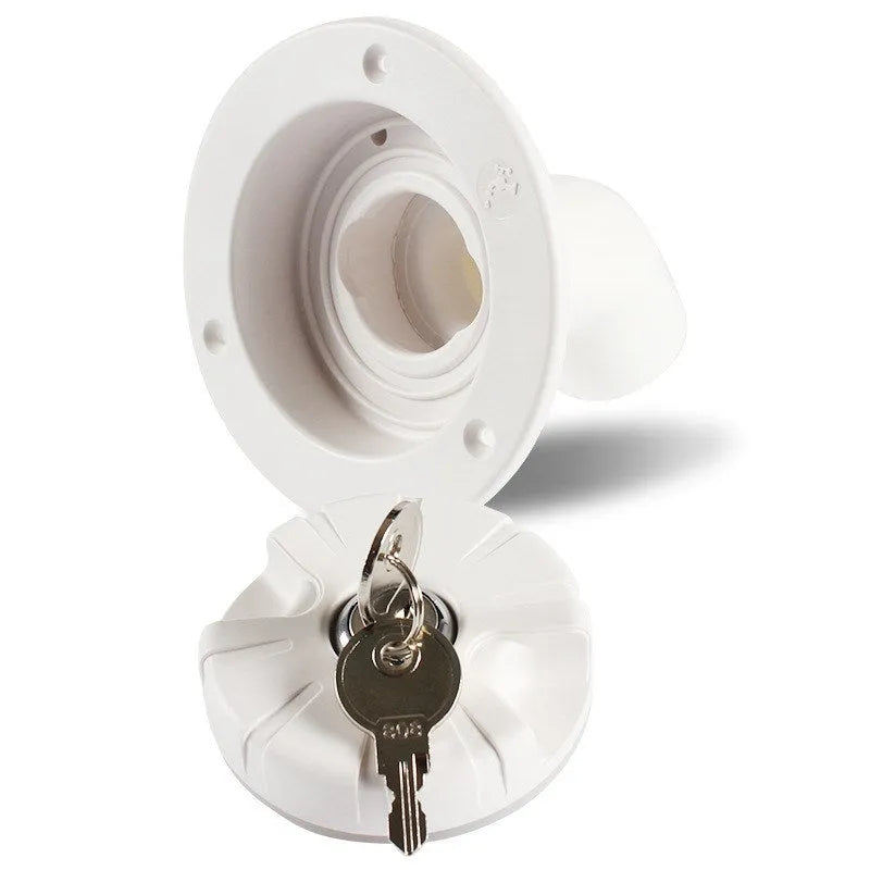 White RV gravity water filling port with 80mm hole and 38mm pipe inner diameter