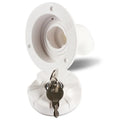 White RV gravity water filling port with 80mm hole and 38mm pipe inner diameter