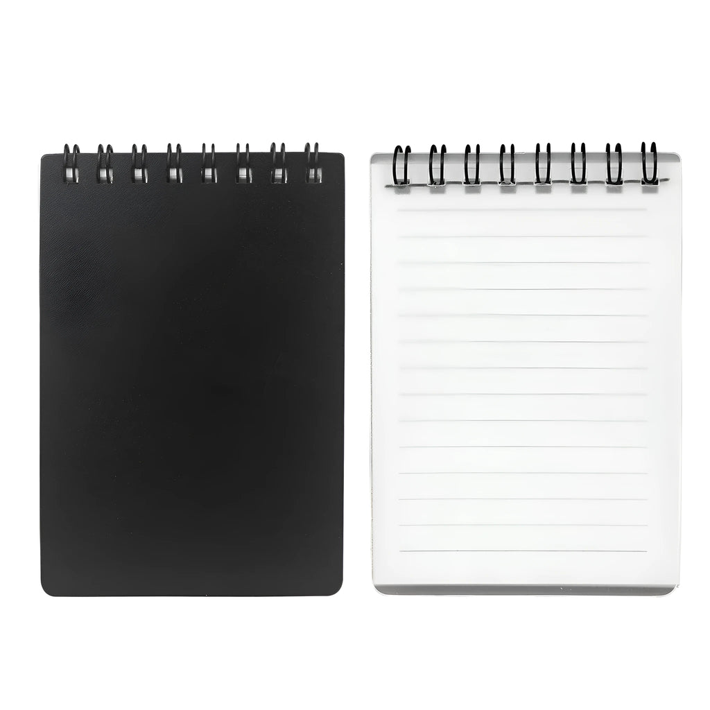 Business intelligence notepad with PP cover, spiral binding, 45 sheets, 105x75mm paper, and included pen.