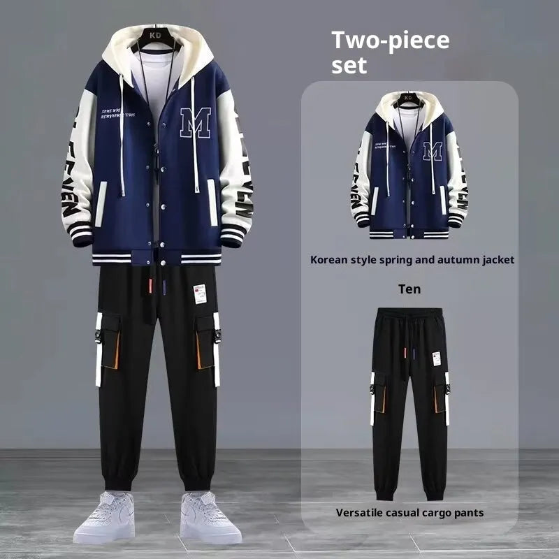Youth hooded sweater jacket sports suit in black with matching trousers, polyester blend, size S to 3XL