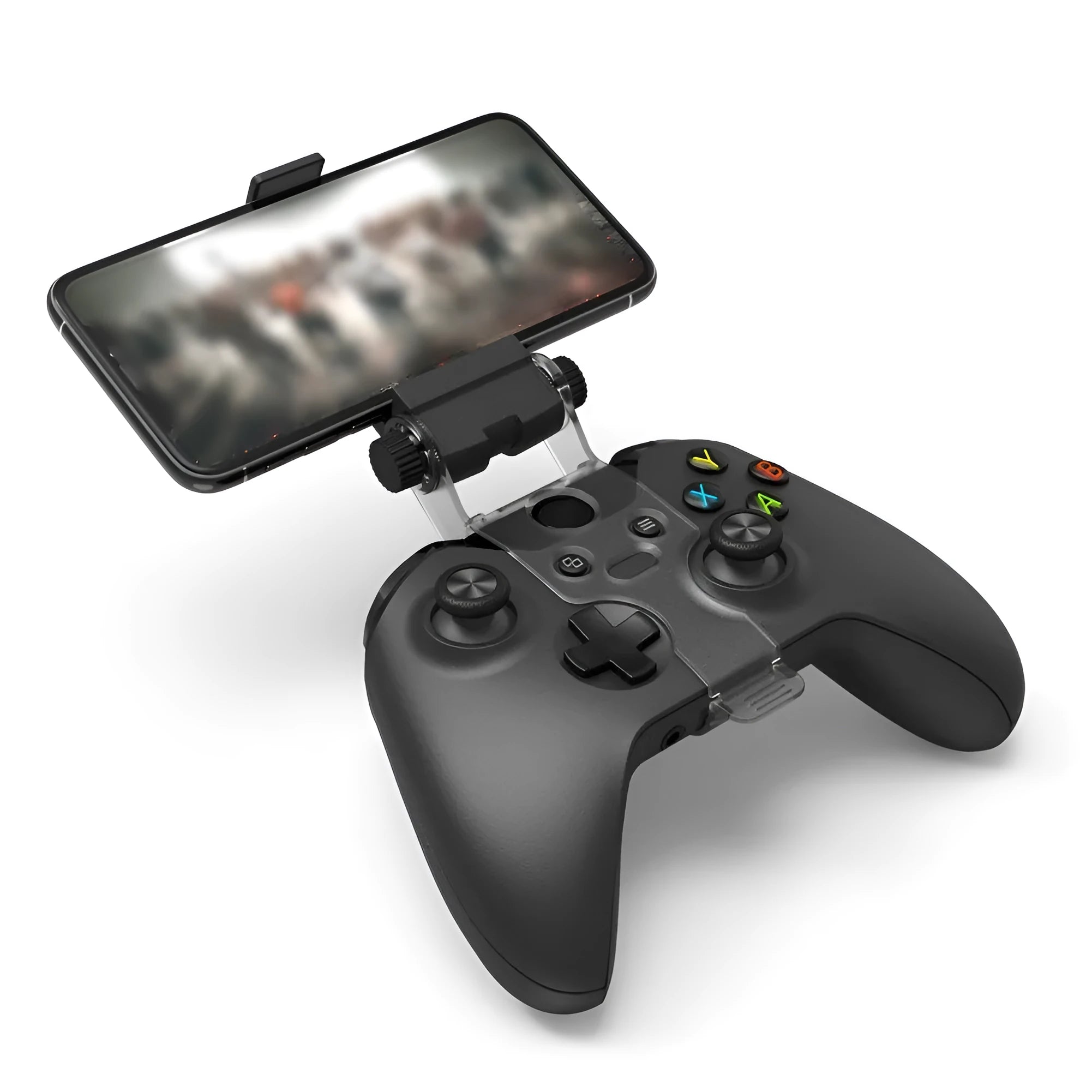 Universal black magnetic mobile phone holder mounted on car dashboard for hands-free driving