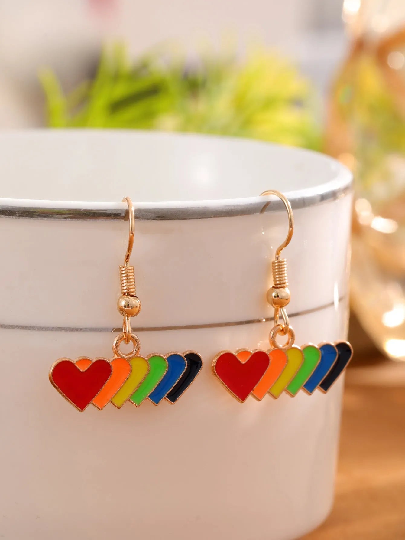 Rainbow flag design earrings in style 1 with alloy metal and enamel finish, approximately 3cm length