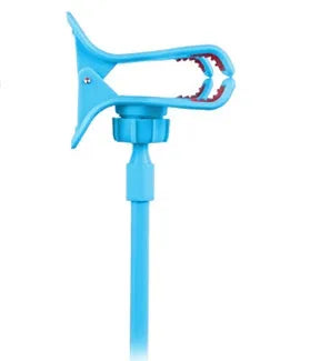 Black flexible long arm phone stand with V-clip holder extended on a desk
