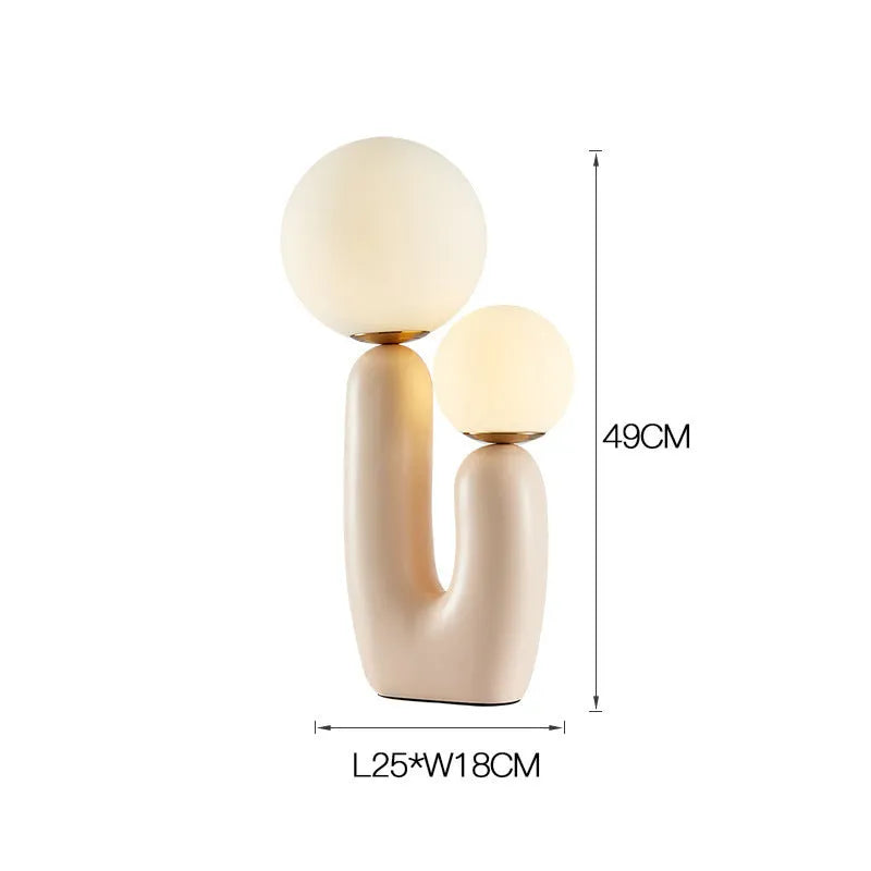 Pink double-head resin table lamp with glass, G9 light source, 49cm high, for bedside or study use