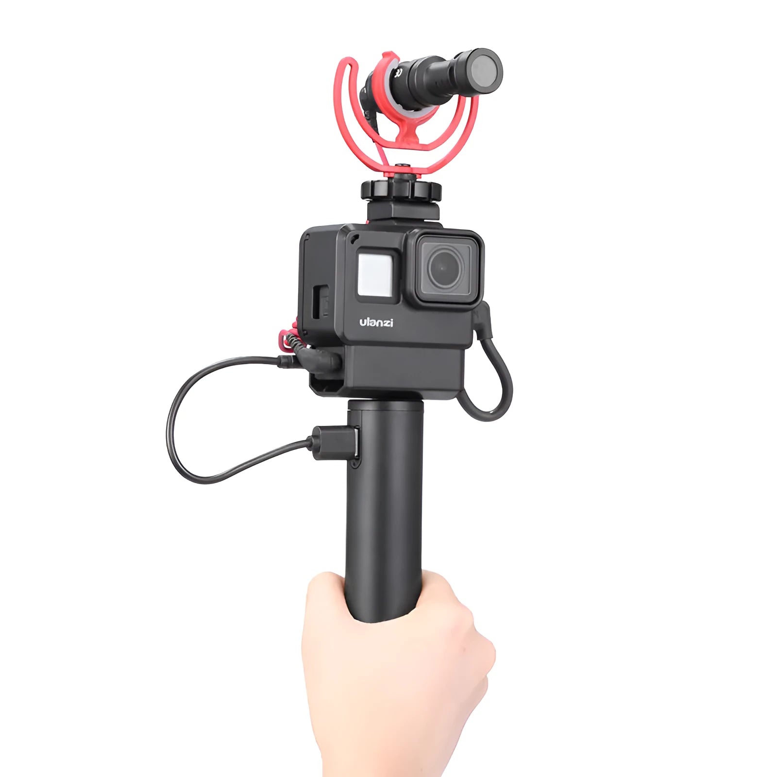 Black aluminium alloy portable power bank charging treasure handle showing size scale.