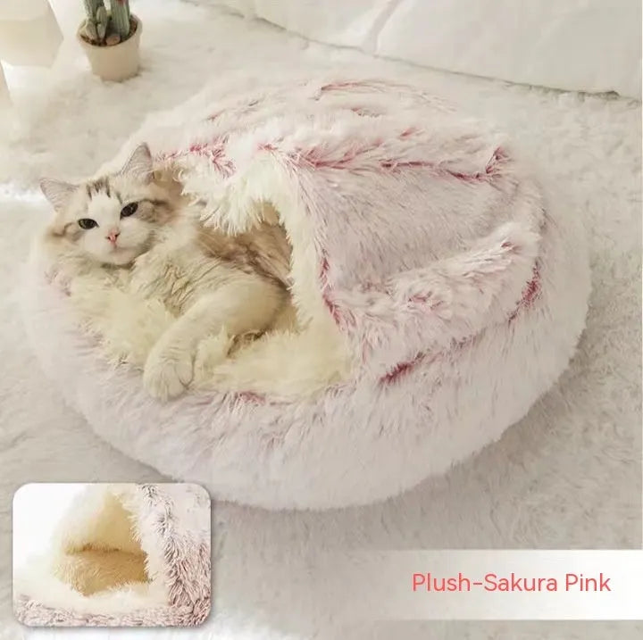 Round plush pet bed in brown for cats and small dogs, size 40cm