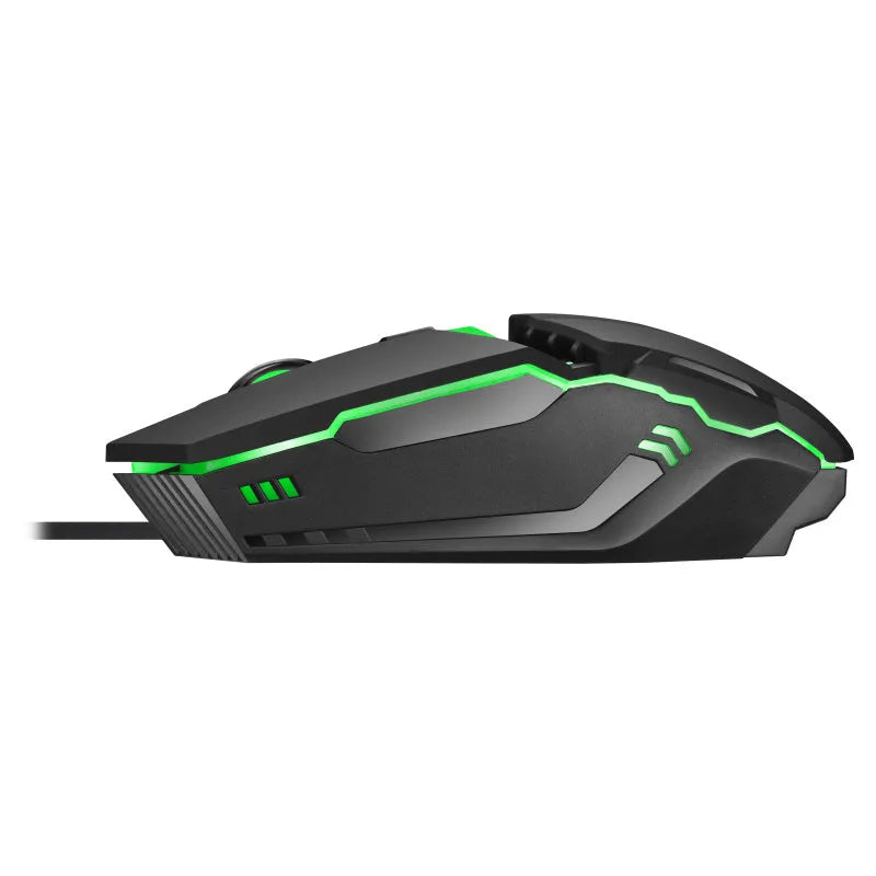 M3 wired USB mouse in black with adjustable DPI settings on a desk