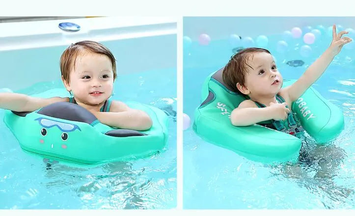 Baby swimming ring in blue with foam construction and 3D space layer fabric cover for children's wading use