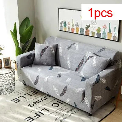 Printed geometric stretch sofa slipcover on double seat sofa in modern simplicity style