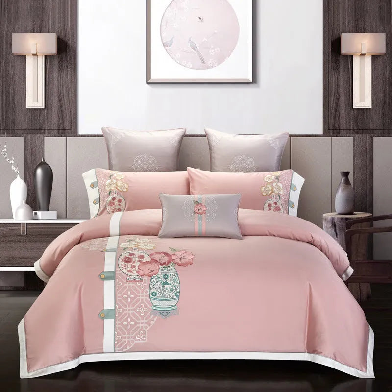 Pure cotton embroidery bedding set in a choice of five colour designs and two sizes