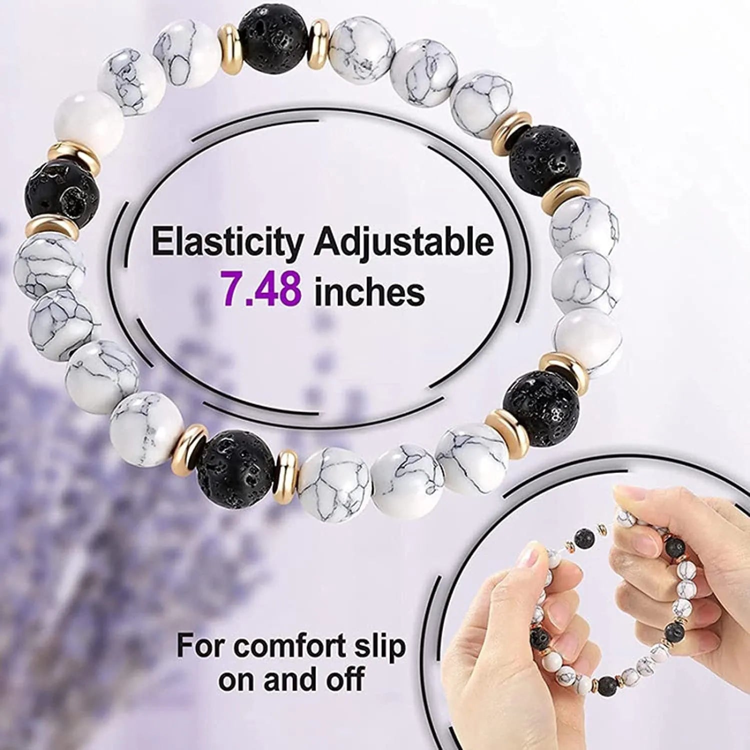 Natural stone alloy bracelet showing volcanic pattern with adjustable 6cm length