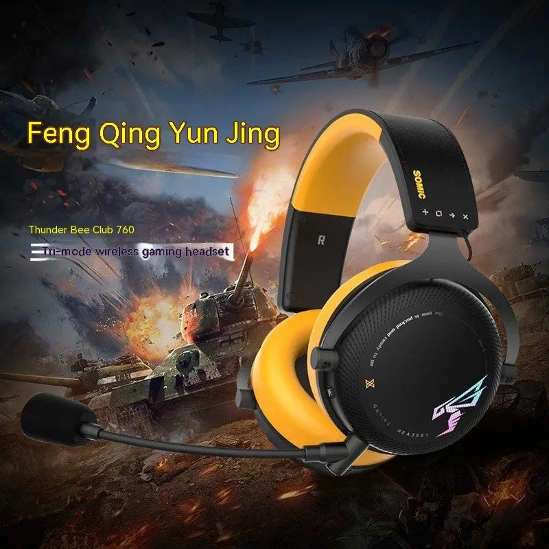 G760 head-mounted headphones with microphone, 50mm moving coil drivers, wired USB or wireless three-template version