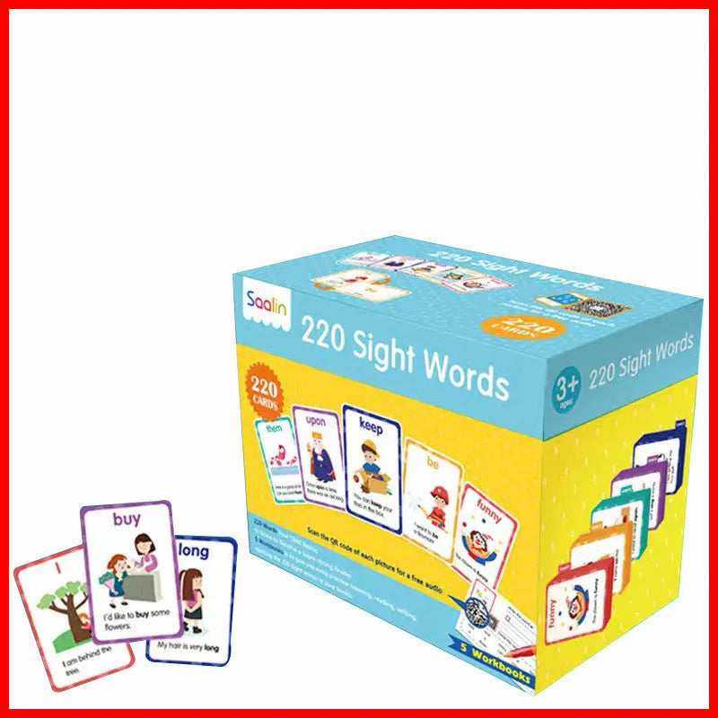 Educational gift box containing 220 high frequency word cards and 5 workbooks for children age 3+