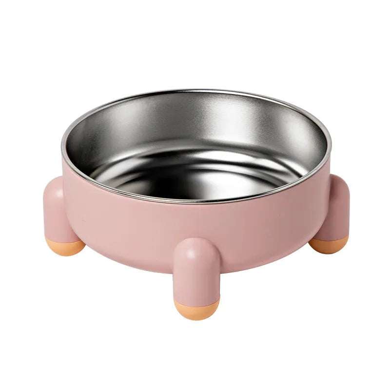 Non-slip stainless steel high foot pet bowl in green pink or white for dogs and cats