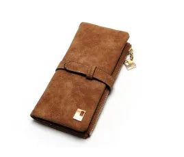TAUREN vertical long wallet in retro matte Pu leather showing zip closure and internal card slots.