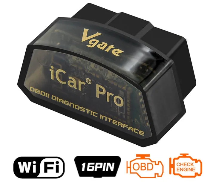 Vgate iCar Pro black WiFi OBD2 scanner adapter with micro size and power-saving design for iOS and Android