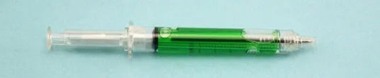 Syringe ballpoint pen in blue colour option with push mechanism and plastic body
