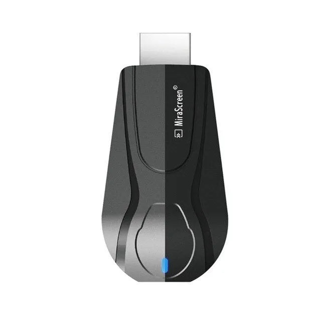 Black wireless screen player device with HDMI connection for smart phone content sharing