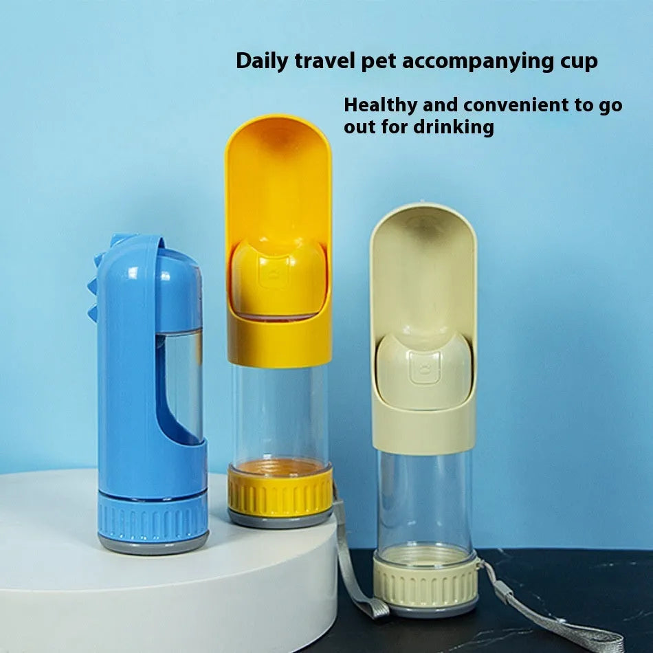 Portable folding plastic pet cup 350ml in Beige White on a travel surface