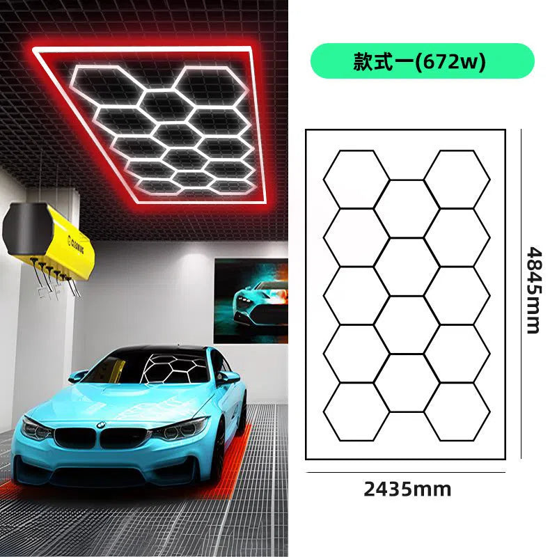 Garage hex mechanic station honeycomb work light with PC housing, 680-720W, strip shape in blue frame