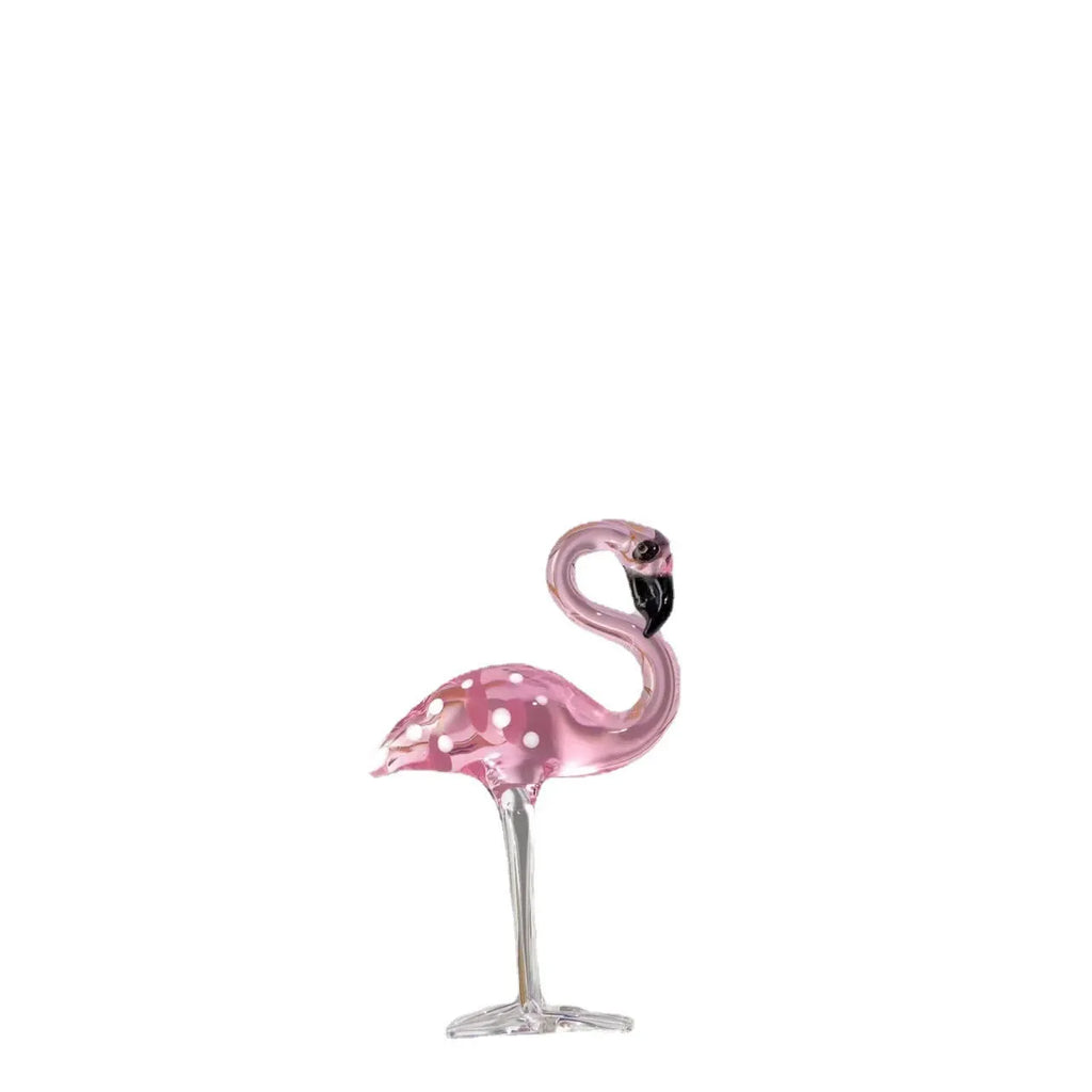 Pink flamingo crystal decorative figurine on a white base for modern home table decor.
