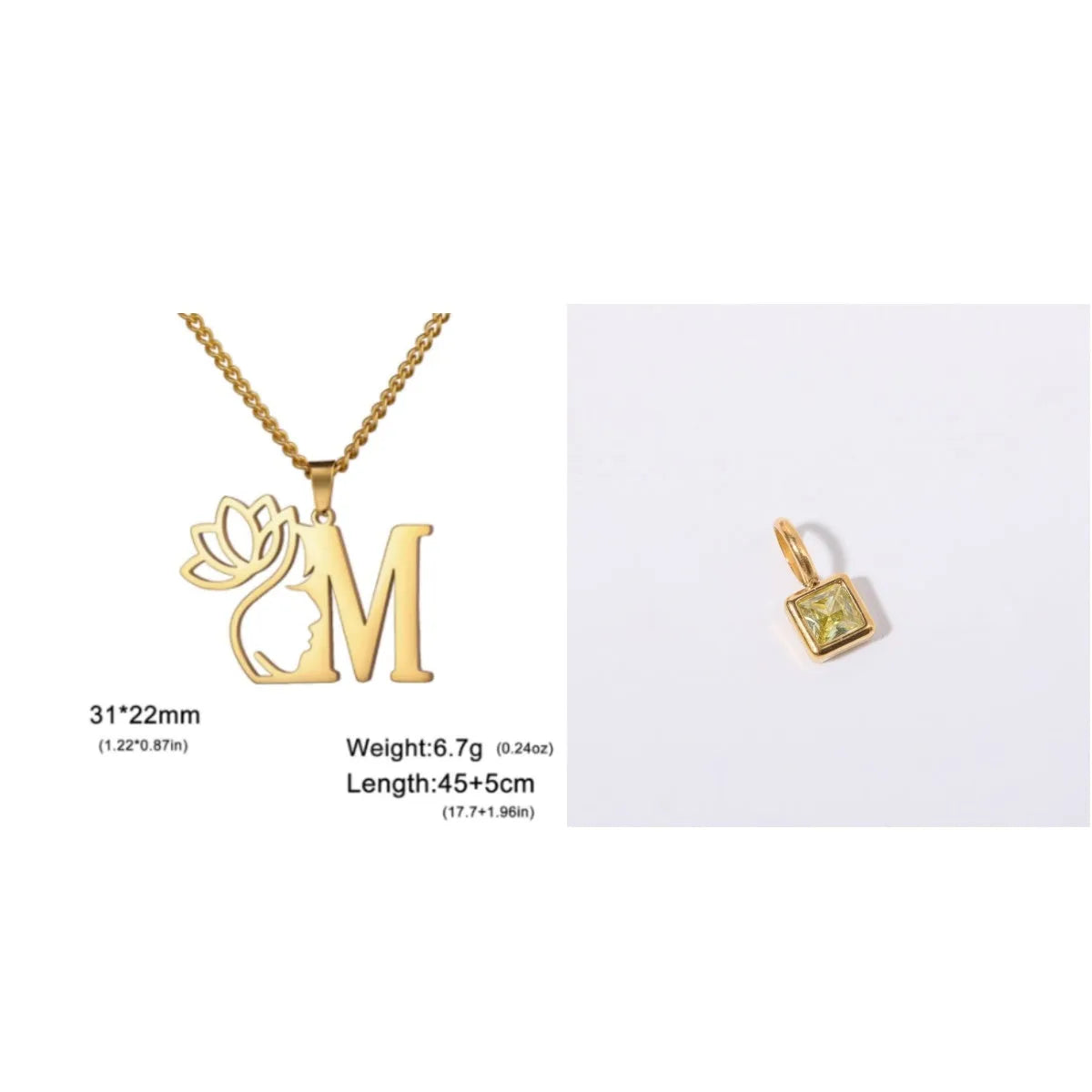 Stainless steel cross chain necklace with letter pendant in gold or silver electroplated finish