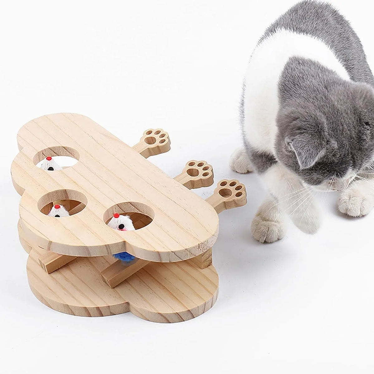 Cardboard cat scratcher and whack-a-mole toy in cloud gopher design for indoor adult cats