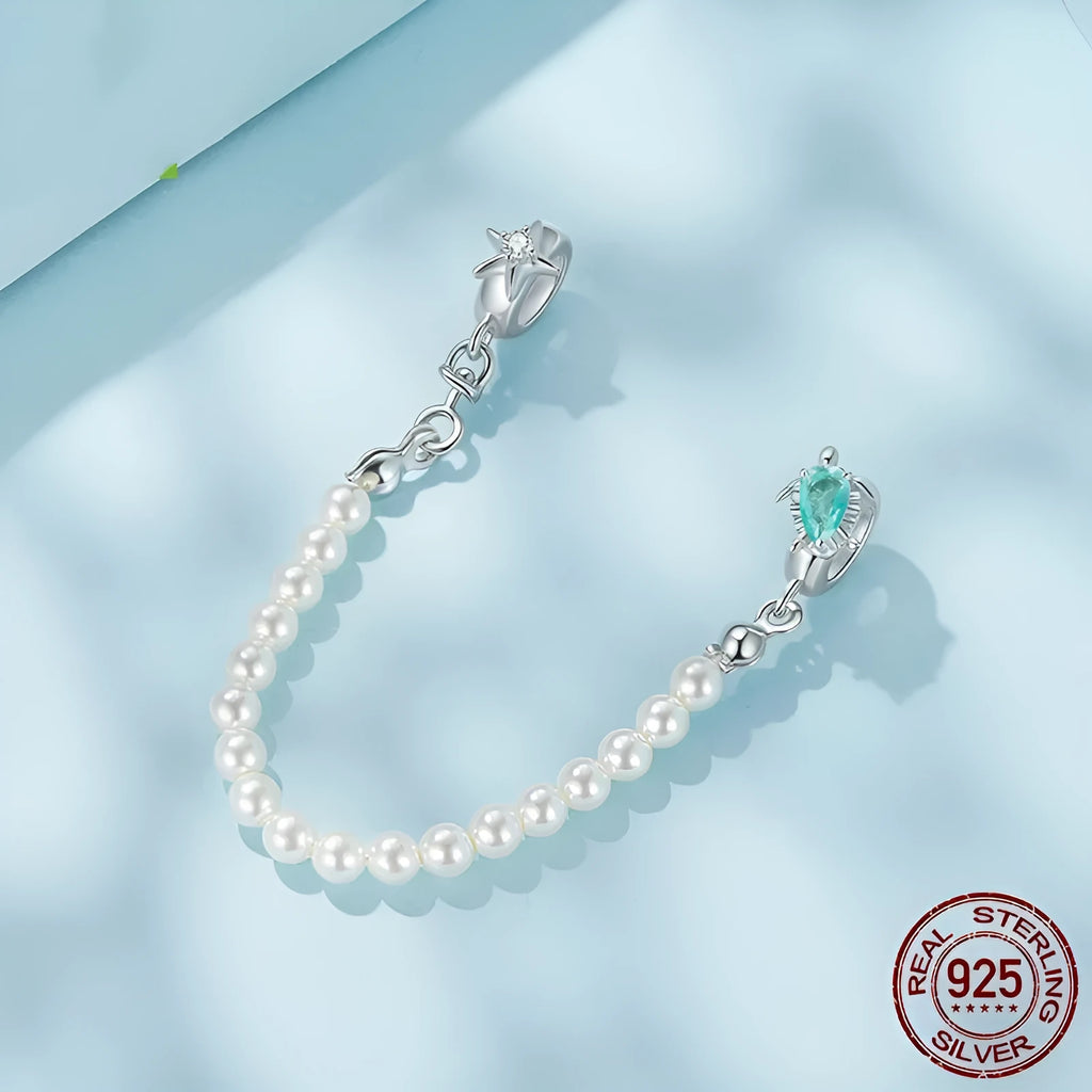 925 sterling silver sea turtle starfish charm bead with 5cm chain length on white background