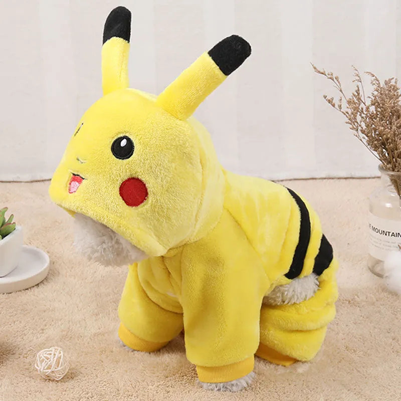 Fleece cat warm coat with hood in cartoon design for autumn and winter wear