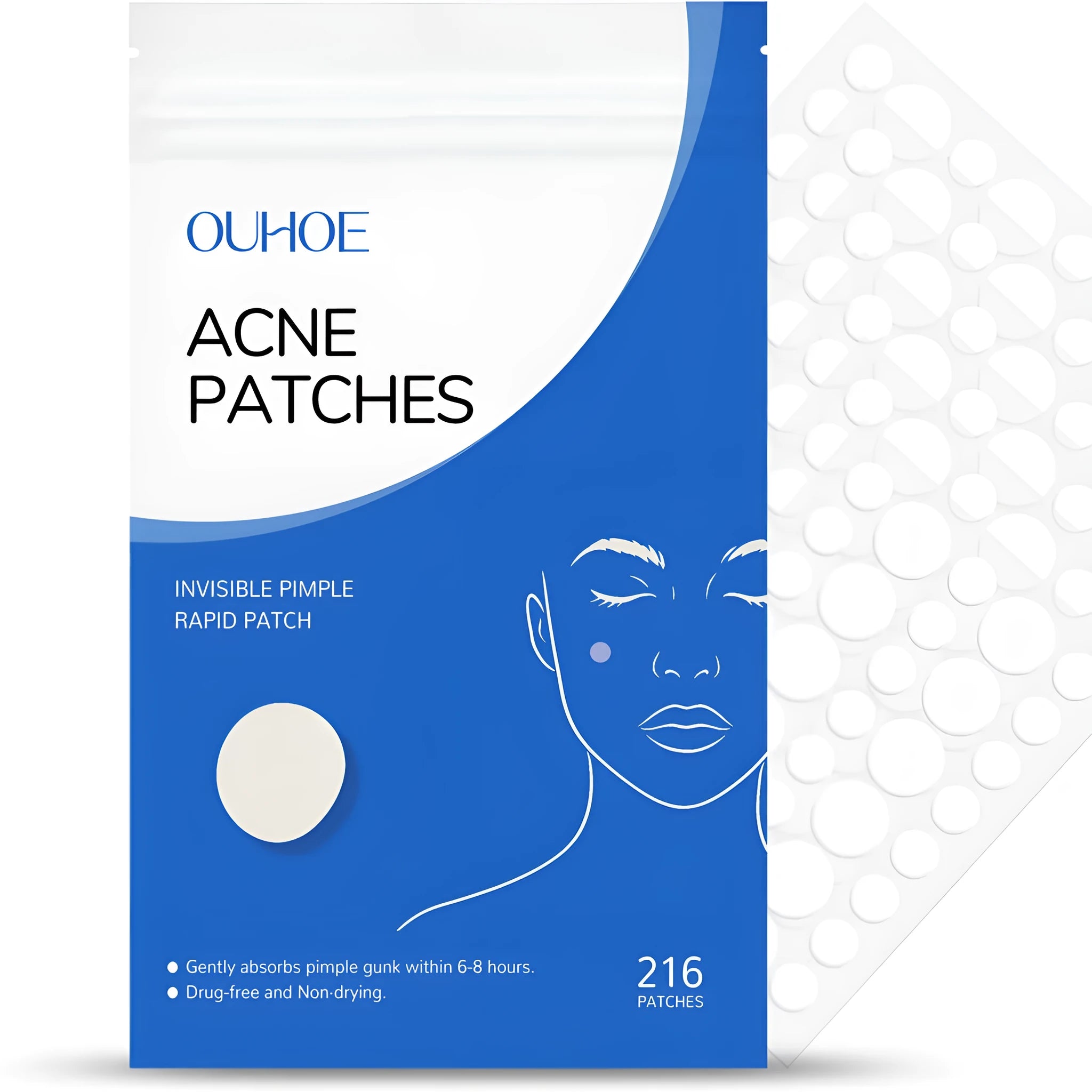 Pack of 216 clear hydrocolloid acne patches with tea tree oil and salicylic acid for spot treatment.
