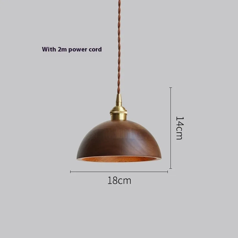 Black walnut single-head droplight chandelier with copper wood art construction and E27 lamp holder
