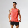 Man wearing a solid-colour quick-dry polyester sports tank top for summer outdoor activities.