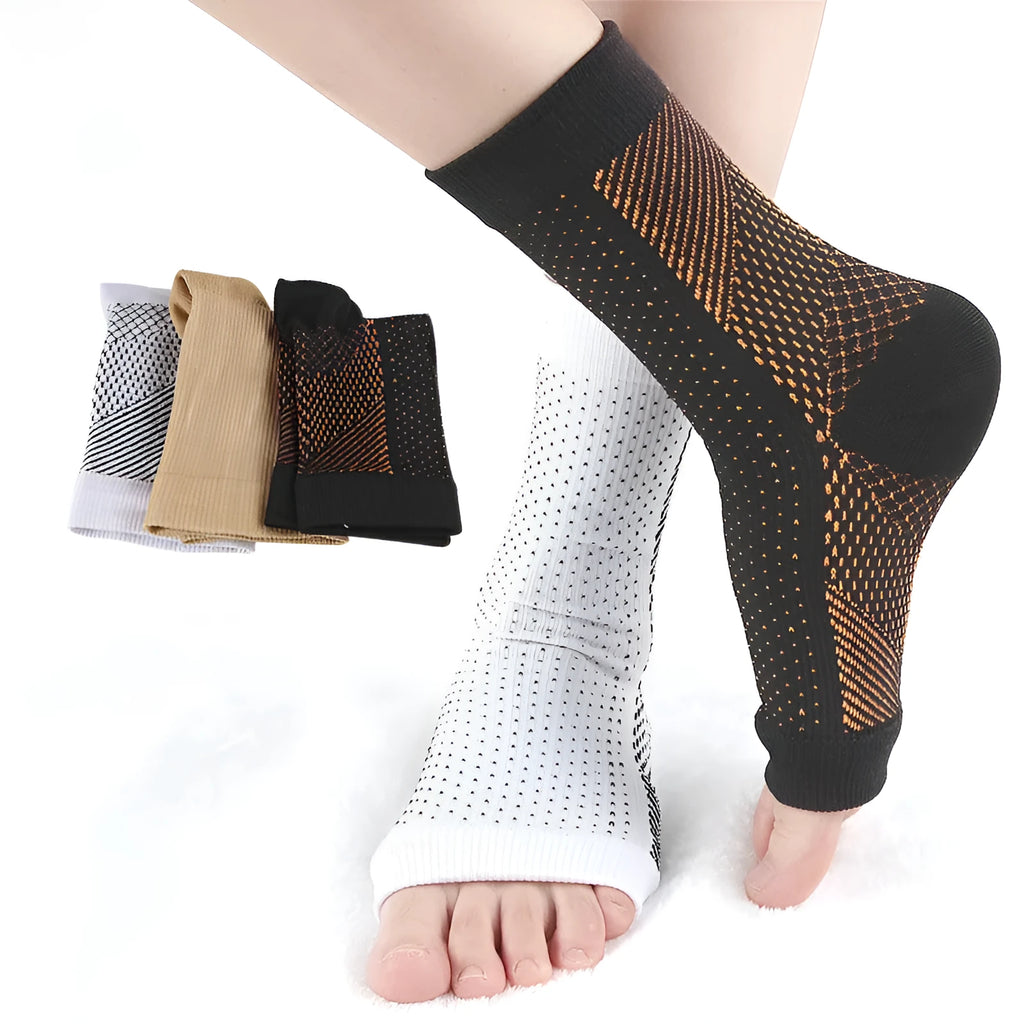 Pair of Korean-style short tube elastic pressure sports socks in nylon fabric, shown in white colour.
